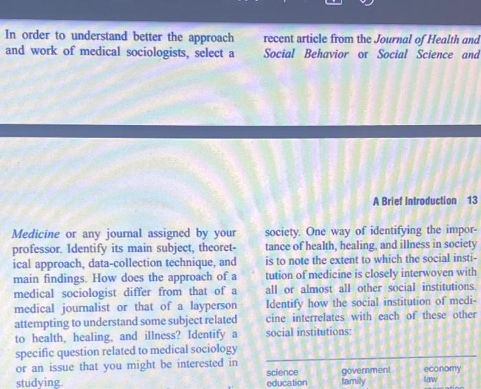 U In Order To Understand Better The Approach And Work Of Medical Sociologists Select A Recent Article From The Journal 2