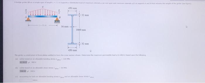 A Bridge Girder Ab On A Simple Span Of Length L 21 M Supports A Distributed Load Of Maximum Intensity Q At Mid Span An 3