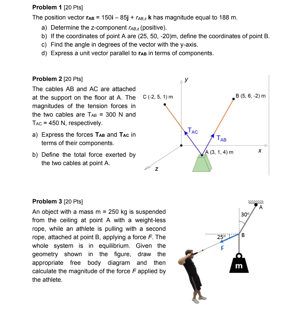 Problem 1 20 Pts The Position Vector Rab 150i 85j Ab Z K Has Magnitude Equal To 188 M A Determine The Z Compon 1