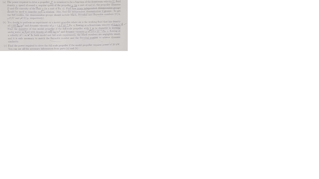 A The Power Required To Drive A Propeller P Is Measured To Be A Function Of The Freestream Velocity U Fluid Density 1