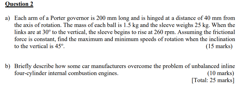 Question 2 A Each Arm Of A Porter Governor Is 200 Mm Long And Is Hinged At A Distance Of 40 Mm From The Axis Of Rotatio 1
