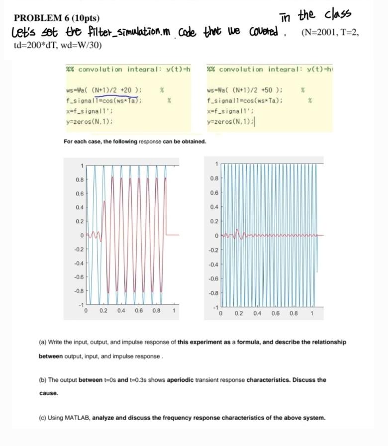 Problem 6 10pts In The Class Let S Set The Filter Simulation M Code That We Covered N 2001 T 2 Td 200 Dt Wd W 30 1