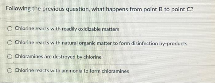 Following The Previous Question What Happens From Point B To Point C O Chlorine Reacts With Readily Oxidizable Matters 1