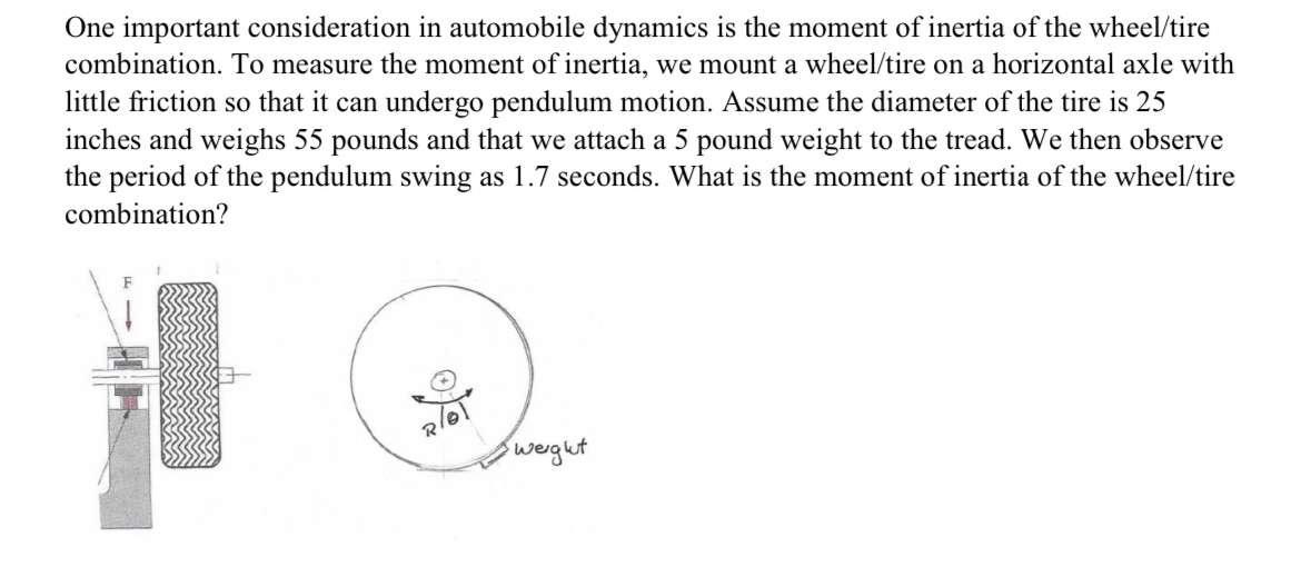 One Important Consideration In Automobile Dynamics Is The Moment Of Inertia Of The Wheel Tire Combination To Measure Th 1