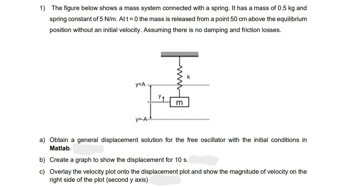 1 The Figure Below Shows A Mass System Connected With A Spring It Has A Mass Of 0 5 Kg And Spring Constant Of 5 N M A 1