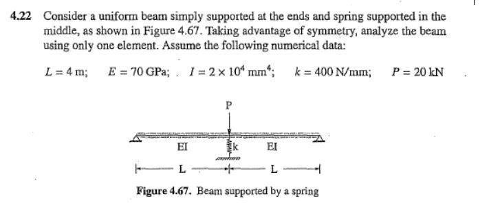 4 22 Consider A Uniform Beam Simply Supported At The Ends And Spring Supported In The Middle As Shown In Figure 4 67 T 1