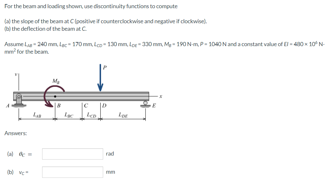 For The Beam And Loading Shown Use Discontinuity Functions To Compute A The Slope Of The Beam At C Positive If Count 1