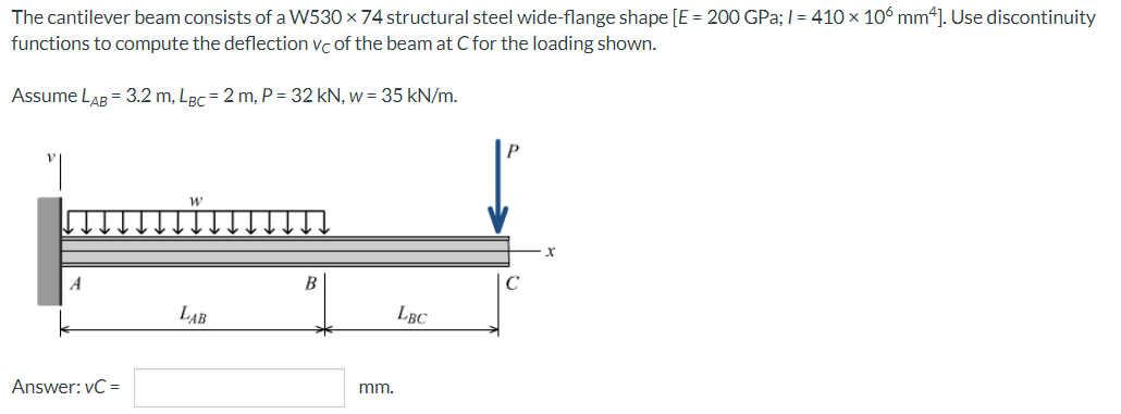 The Cantilever Beam Consists Of A W530 X 74 Structural Steel Wide Flange Shape E 200 Gpa L 410 106 Mm4 Use Dis 1