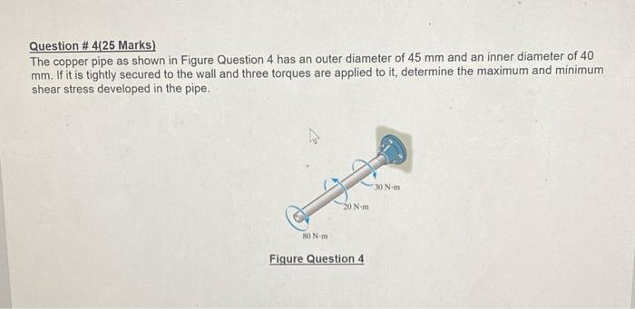 Question 4 25 Marks The Copper Pipe As Shown In Figure Question 4 Has An Outer Diameter Of 45 Mm And An Inner Diamete 1