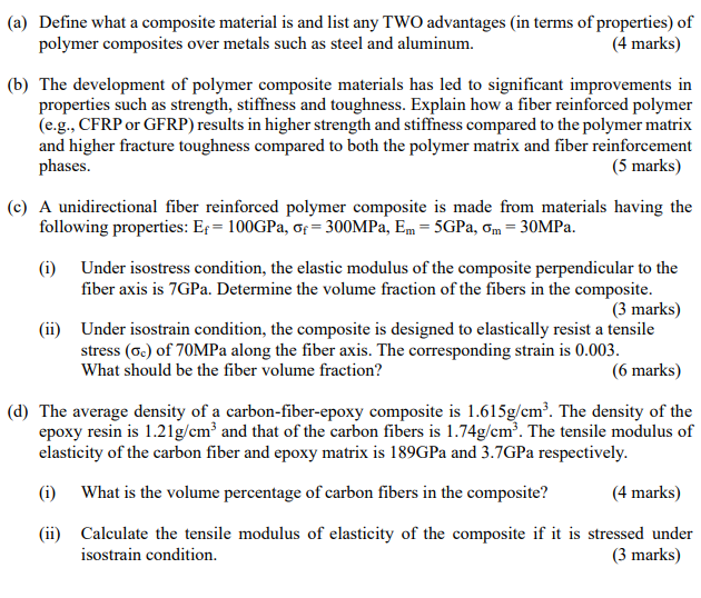 A Define What A Composite Material Is And List Any Two Advantages In Terms Of Properties Of Polymer Composites Over 1