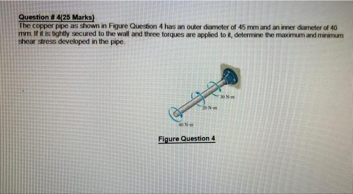 Question 4 25 Marks The Copper Pipe As Shown In Figure Question 4 Has An Outer Diameter Of 45 Mm And An Inner Diameter 1