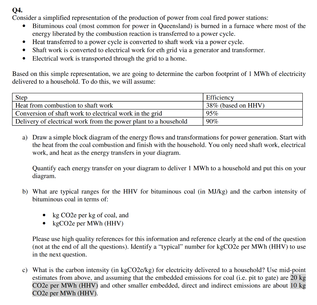Q4 Consider A Simplified Representation Of The Production Of Power From Coal Fired Power Stations Bituminous Coal Mos 1