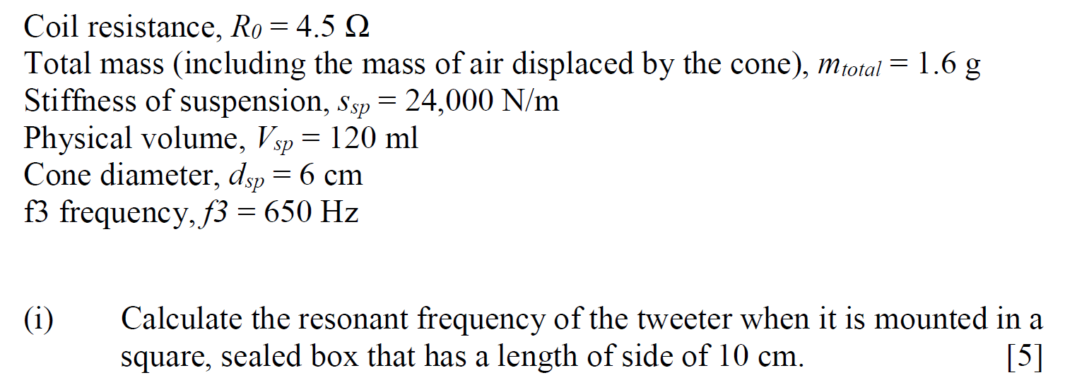 Coil Resistance Ro 4 5 Q Total Mass Including The Mass Of Air Displaced By The Cone Mtotal 1 6 G Stiffness Of Sus 1