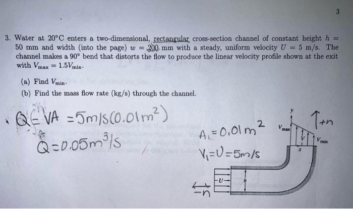 3 Water At 20 C Enters A Two Dimensional Rectangular Cross Section Channel Of Constant Height H 50 Mm And Width In 1