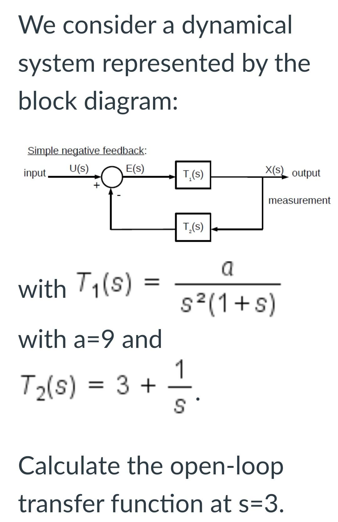 We Consider A Dynamical System Represented By The Block Diagram Simple Negative Feedback U S E S Input X S Output 1
