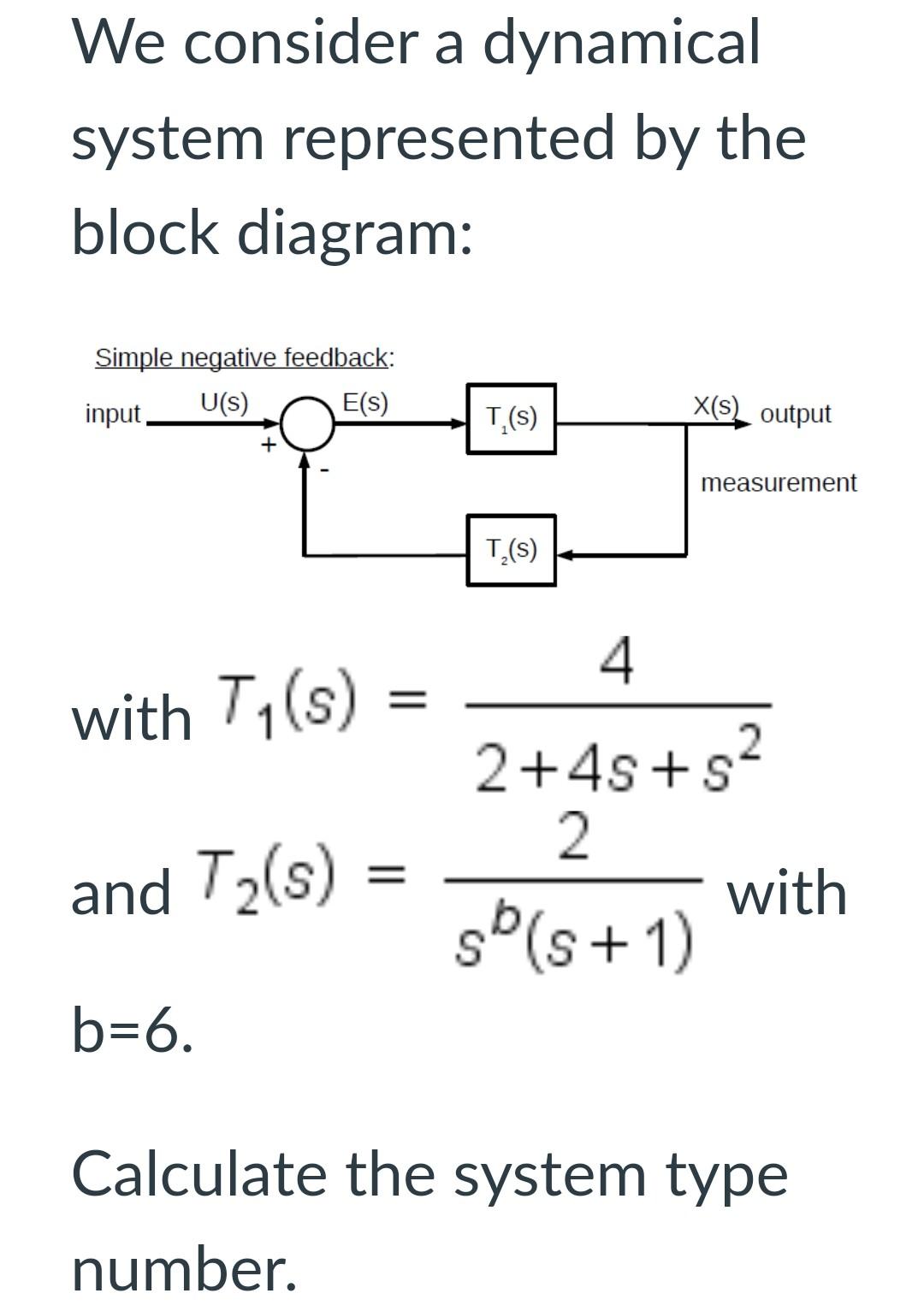 We Consider A Dynamical System Represented By The Block Diagram Simple Negative Feedback Input U S E S T S X S O 1