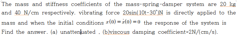 The Mass And Stiffness Coefficients Of The Mass Spring Damper System Are 20 Kg And 40 N Cm Respectively Vibrating Force 1