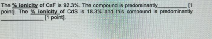 1 The Ionicity Of Csf Is 92 3 The Compound Is Predominantly Point The Ionicity Of Cds Is 18 3 And This Compoun 1