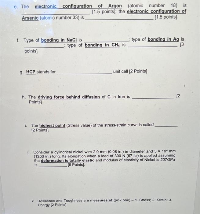 Of Argon Atomic Number 18 Is 1 5 Points The Electronic Configuration Of 1 5 Points Type Of Bonding In Ag Is 3 2 1