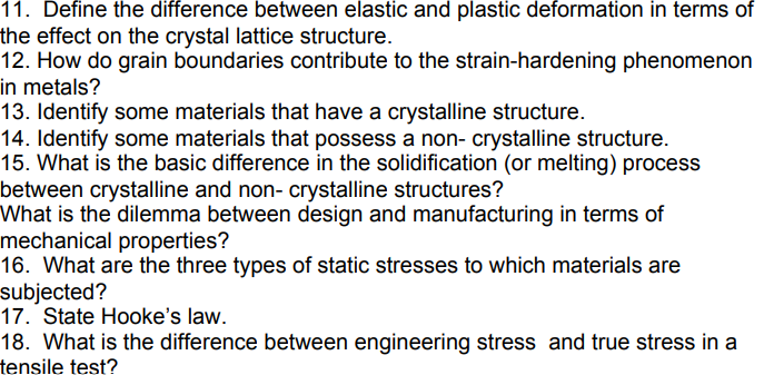 11 Define The Difference Between Elastic And Plastic Deformation In Terms Of The Effect On The Crystal Lattice Structur 1