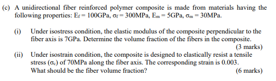 C A Unidirectional Fiber Reinforced Polymer Composite Is Made From Materials Having The Following Properties Er 100 1