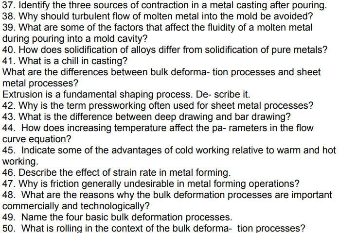 37 Identify The Three Sources Of Contraction In A Metal Casting After Pouring 38 Why Should Turbulent Flow Of Molten 1