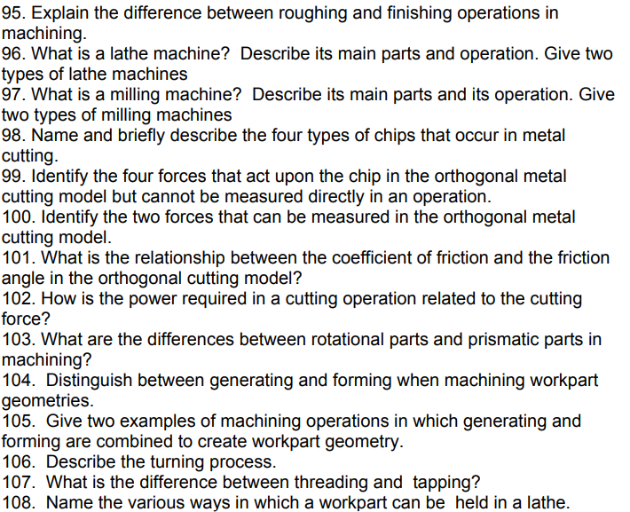 95 Explain The Difference Between Roughing And Finishing Operations In Machining 96 What Is A Lathe Machine Describe 1