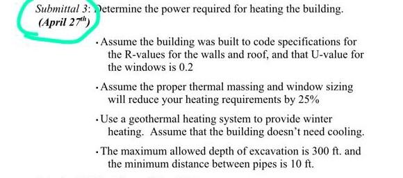 Submittal 3 Determine The Power Required For Heating The Building April 27th Assume The Building Was Built To Code 1