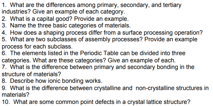 1 What Are The Differences Among Primary Secondary And Tertiary Industries Give An Example Of Each Category 2 What 1