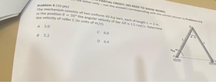 Artial Credit No Need To Show Work Letter Only Not The Answer Corresponding With The Correct Answer To Problems 44 Pr 1