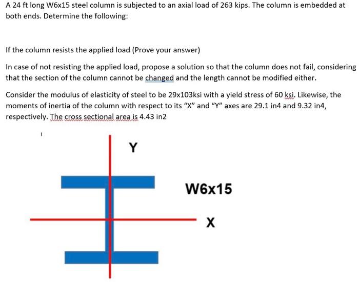A 24 Ft Long W6x15 Steel Column Is Subjected To An Axial Load Of 263 Kips The Column Is Embedded At Both Ends Determin 1