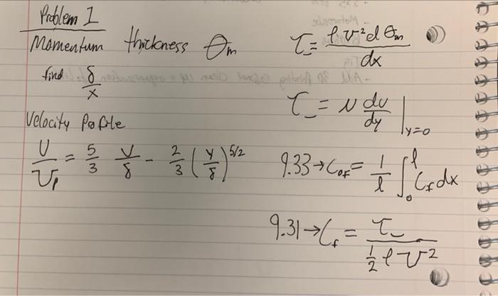 Problem 1 The Momentum Thickness For Taminar Flow Over A Flat Plate Is 115 1134 6 Find The Following 1 Boundary Laye 2