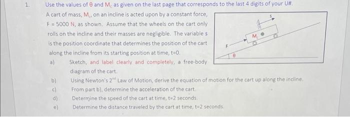 1 Use The Values Of 8 And M As Given On The Last Page That Corresponds To The Last 4 Digits Of Your U A Cart Of Mass 1