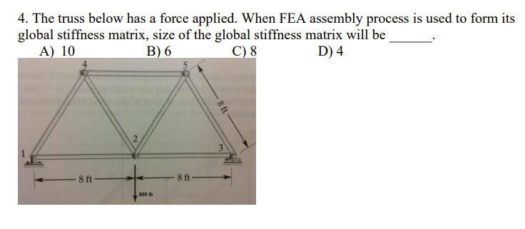 4 The Truss Below Has A Force Applied When Fea Assembly Process Is Used To Form Its Global Stiffness Matrix Size Of T 1