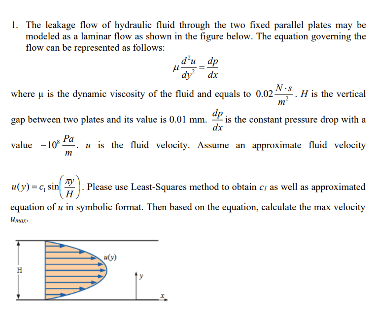 1 The Leakage Flow Of Hydraulic Fluid Through The Two Fixed Parallel Plates May Be Modeled As A Laminar Flow As Shown I 1
