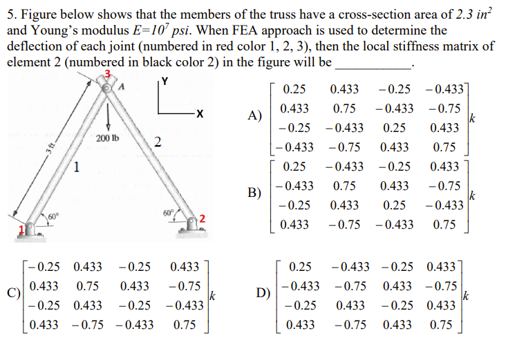 5 Figure Below Shows That The Members Of The Truss Have A Cross Section Area Of 2 3 In And Young S Modulus E 10 Psi W 1