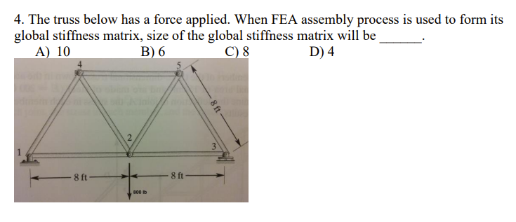 4 The Truss Below Has A Force Applied When Fea Assembly Process Is Used To Form Its Global Stiffness Matrix Size Of T 1