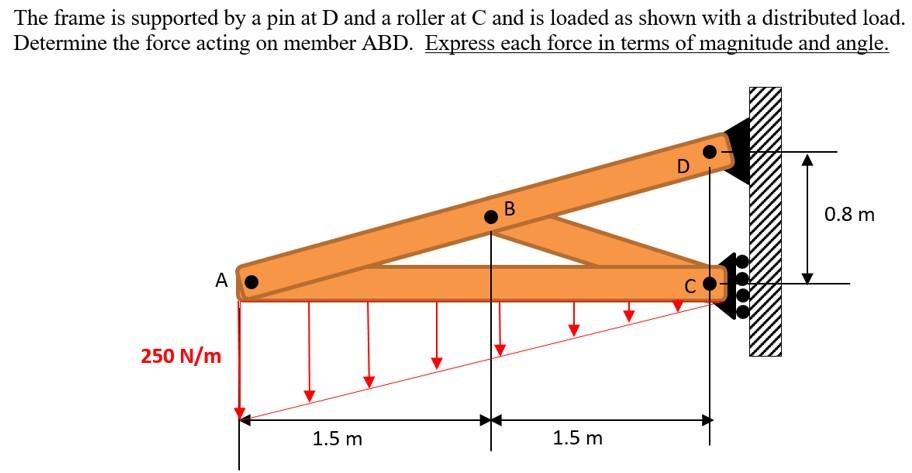 The Frame Is Supported By A Pin At D And A Roller At C And Is Loaded As Shown With A Distributed Load Determine The For 1