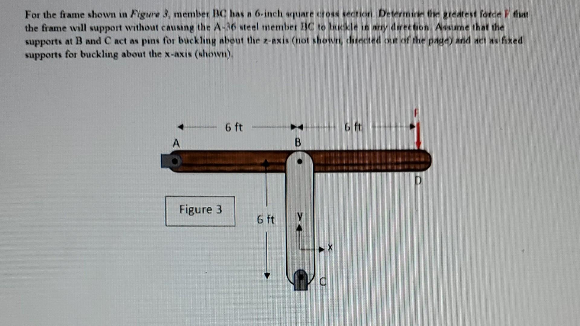 For The Frame Shown In Figure 3 Member Bc Has A 6 Inch Square Cross Section Determine The Greatest Force F That The Fra 1