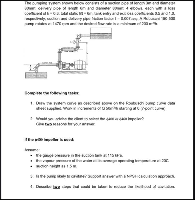 The Pumping System Shown Below Consists Of A Suction Pipe Of Length 3m And Diameter 80mm Delivery Pipe Of Length 6m And 1