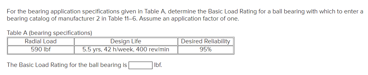 For The Bearing Application Specifications Given In Table A Determine The Basic Load Rating For A Ball Bearing With Whi 1