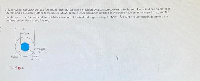 A Long Cylindrical Black Surface Fuel Rod Of Diameter 25 Mm Is Shielded By A Surface Concentric To The Rod The Shield H 1