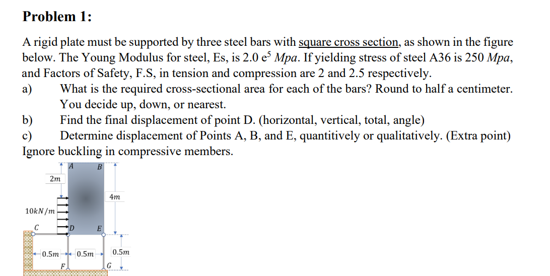 Problem 1 A Rigid Plate Must Be Supported By Three Steel Bars With Square Cross Section As Shown In The Figure Below 1