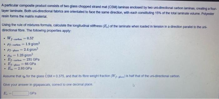A Particular Composite Product Consists Of Two Glass Chopped Strand Mat Csm Laminas Enclosed By Two Uni Directional Ca 1