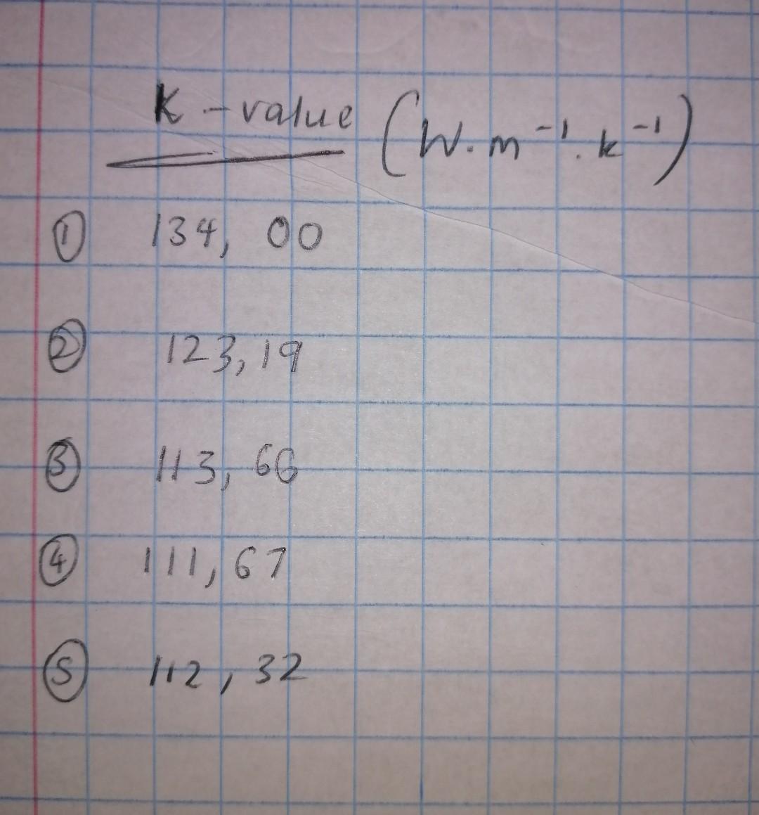 K Value 0 134 00 O 123 19 3 B 113 66 111 67 112 32 S W M K 1 K Calculate The Thermal Gradient Of The Line 1