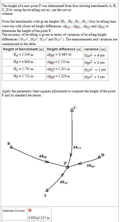 The Height Of A New Point P Was Determined From Four Existing Benchmarks A B C D By Using The Levelling Survey See T 1
