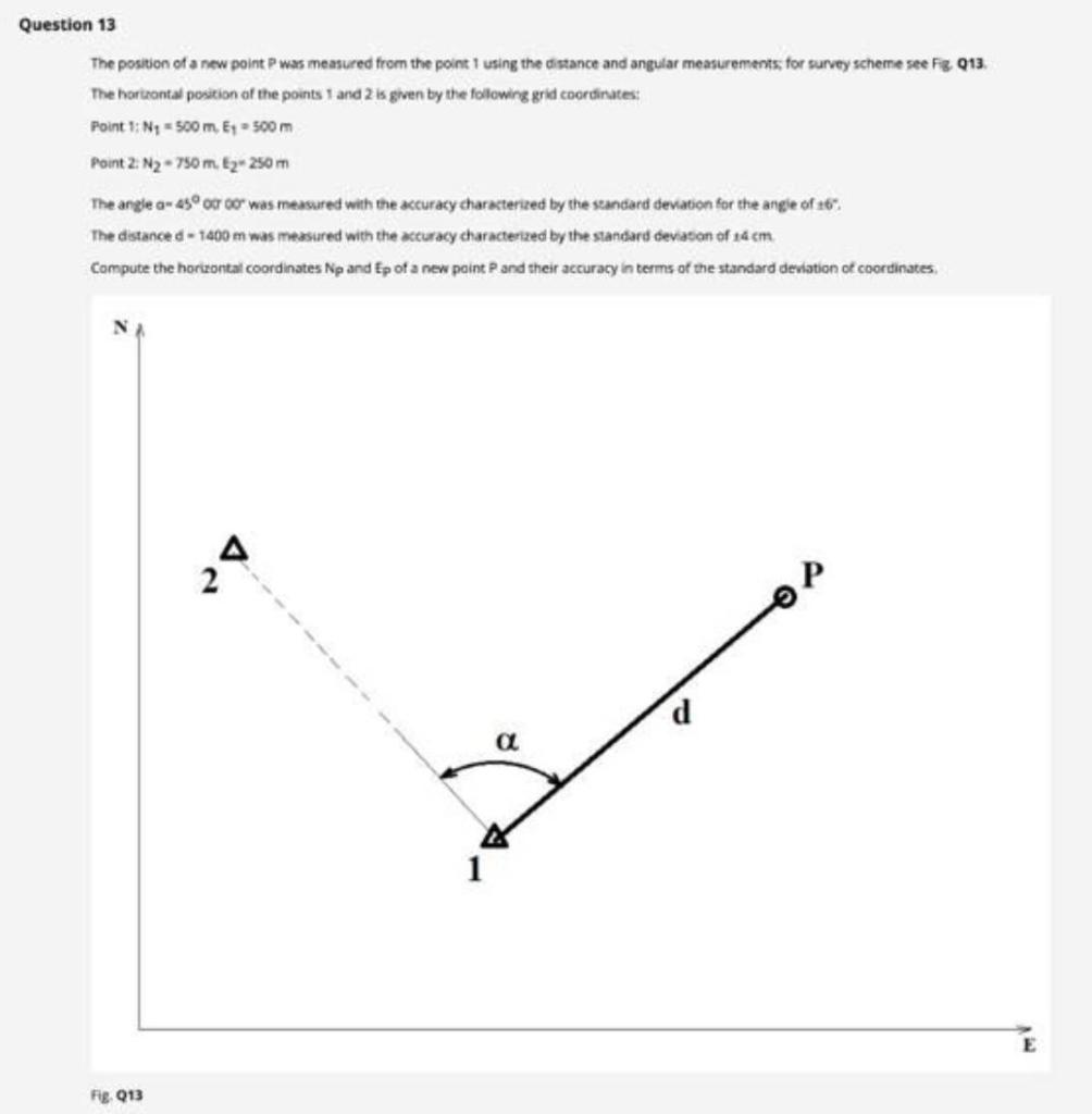Question 13 The Position Of A New Point P Was Measured From The Point 1 Using The Distance And Angular Measurements For 1