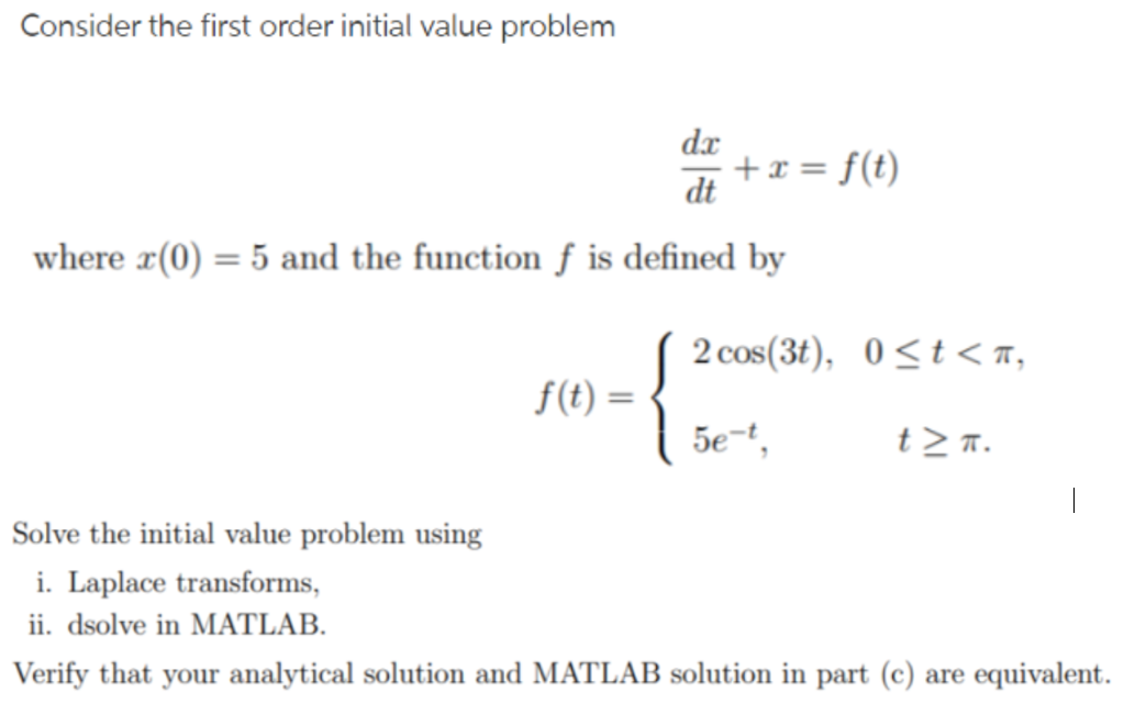 Consider The First Order Initial Value Problem Dx X F T Dt Where X 0 5 And The Function F Is Defined By 2 Cos 3t 1