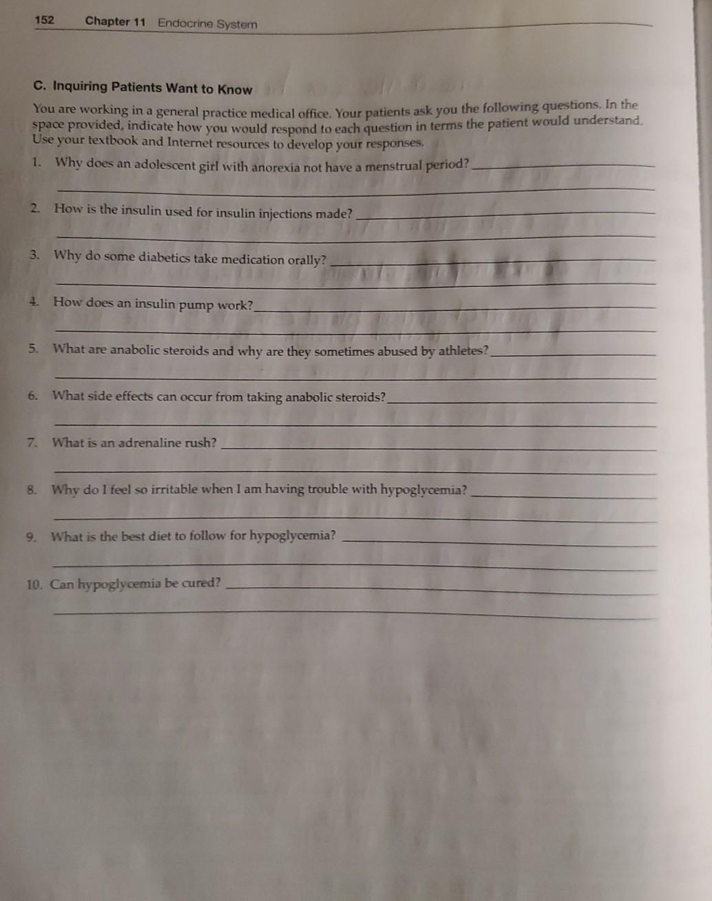 152 Chapter 11 Endocrine System C Inquiring Patients Want To Know You Are Working In A General Practice Medical Office 1