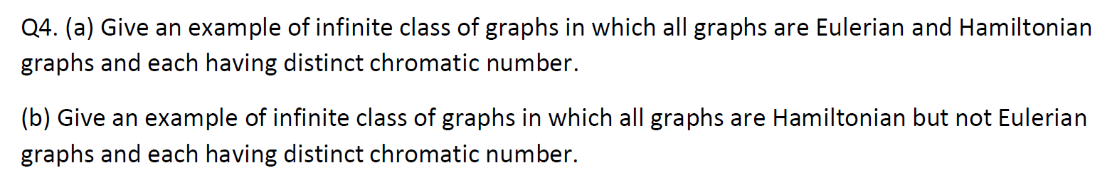 Q4 A Give An Example Of Infinite Class Of Graphs In Which All Graphs Are Eulerian And Hamiltonian Graphs And Each Hav 1